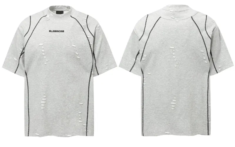 Hip Hop T-Shirt Grunge Y2K Streetwear Ripped Holes Punk Gothic Urban Tshirt Men Harajuku Casual Baggy Short Sleeve Summer Top