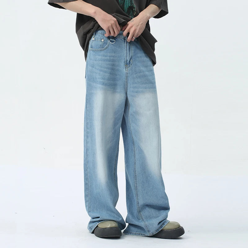 Wide Leg Jeans New Simple Style Pocket Zipper Casual Male Denim Pants Summer Fashion Men's Trousers Looes 9C1519