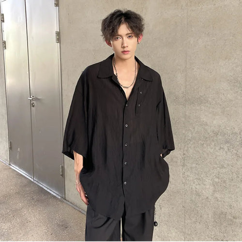 Load image into Gallery viewer, Men&#39;s Shirts Short Sleeve Turn-down Collar Trendy New Summer Korean Stlye Solid Color Simple Stylish Male Cloting 9W1976
