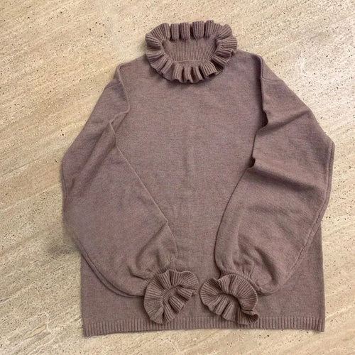 Load image into Gallery viewer, 2025 Autumn Preppy Style Knitted Sweater Harajuku Sweet Loose Simple Jumpers Y2k Aesthetic Ruffled Collar Solid Grunge Pullover
