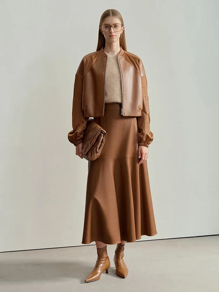 Minimalist Elegant Commuter Environmentally Friendly PU Leather Skirt 2024 Winter New Women's Loose A-shaped Skirt 12444181