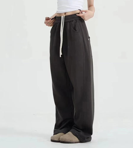 Men's Sweatpants Casual Elastic Waist Pants American Street Style Straight Leg Trendy  Loose Solid Color Menwear 9W1739