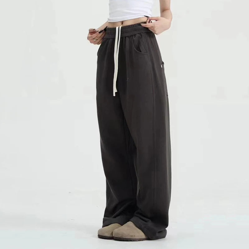 Men's Sweatpants Casual Elastic Waist Pants American Street Style Straight Leg Trendy  Loose Solid Color Menwear 9W1739