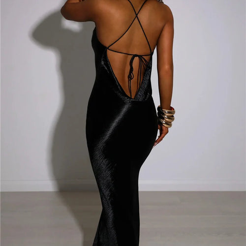 Load image into Gallery viewer, Elegant Satin Backless Maxi Dress For Women Gown Summer Spaghetti Strap Sleeveless Night Club Party Long Dress Vestido
