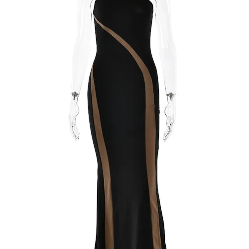 Load image into Gallery viewer, Elegant One Shoulder Mesh Patchwork Long Dress Women Bodycon Sexy Backless Evening Dress Tight Party Club Vestidos 2024
