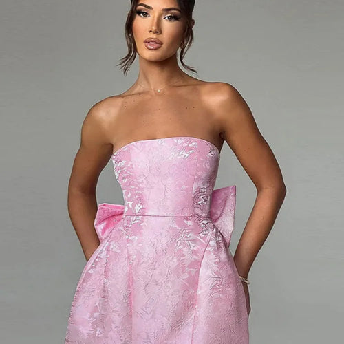 Load image into Gallery viewer, Elegant Strapless Butterfly Knot Open Back Short Dress Women 2024 Summer New Sexy Mini Dress Tight Party Evening Dress
