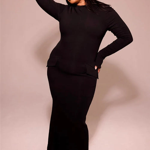 Load image into Gallery viewer, Black Long Sleeve Sexy Maxi Dress For Women Autumn Winter New O Neck Two Pocket Back Split Bodycon Long Dress Elegant
