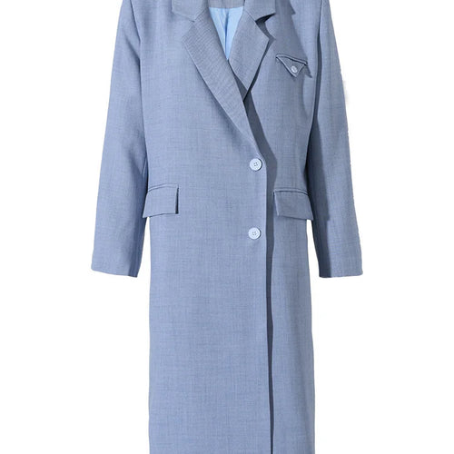 Load image into Gallery viewer, Women Blue Big Size Long Elegant Blazer New Lapel Long Sleeve Loose Fit Jacket Fashion Tide Spring Autumn 2025 2AAA0
