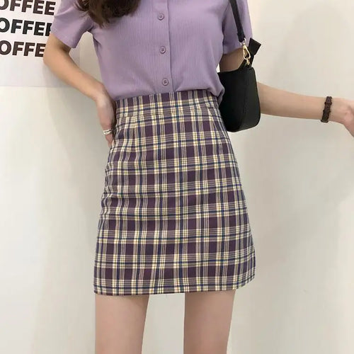 Load image into Gallery viewer, Autumn Korean Vintage Plaid Zipper A-line Short Skirt New Women Elegant High Waist Sexy Club Vacation Party Mini Half Skirt Chic
