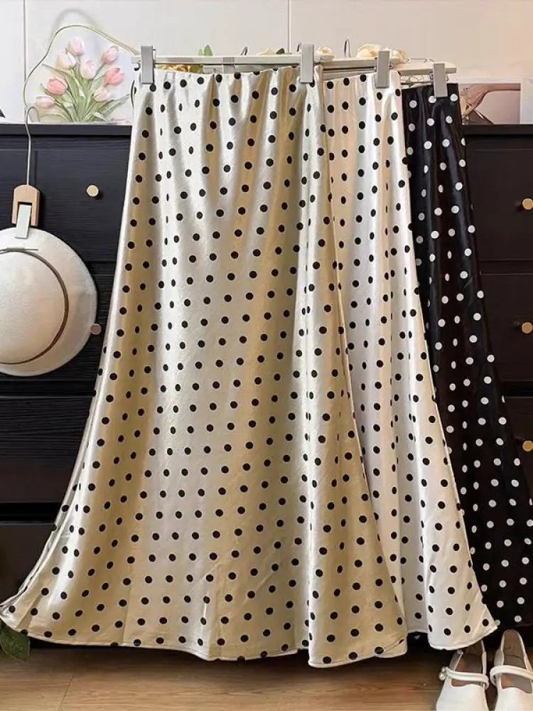 Spring Summer French Polka Dot Elegant Sexy Club A-line Long Skirt Women High Waist Vacation Slim Wrap Hip Fishtail Skirt 2025