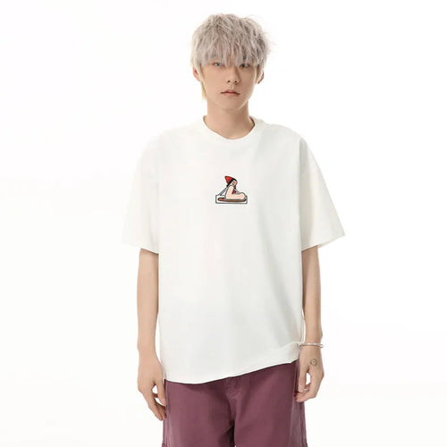 Load image into Gallery viewer, Men's T-shirts Short Sleeve New Korean Cartoon Print Embroidery Design Solid Color Round Neck Casual Trend T-shirt 9W1683
