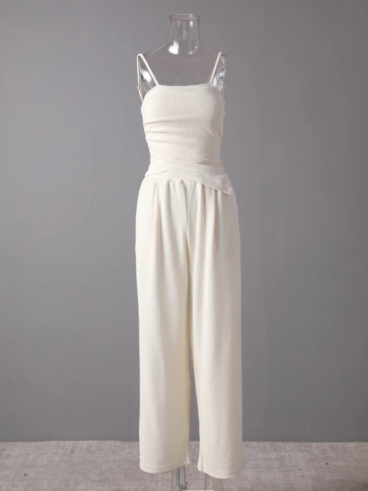 Beige Irregular Tank Top Brief Wide Leg Pants Two Piece Suit New Sleeveless Women Fashion Tide Spring Summer 2025 CPG3157