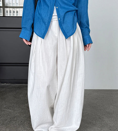 High Waist White Linen Thin Pleated Casual Long Wide Leg Pants New Trousers Women Fashion Tide Spring Autumn 2025 1DJ1299