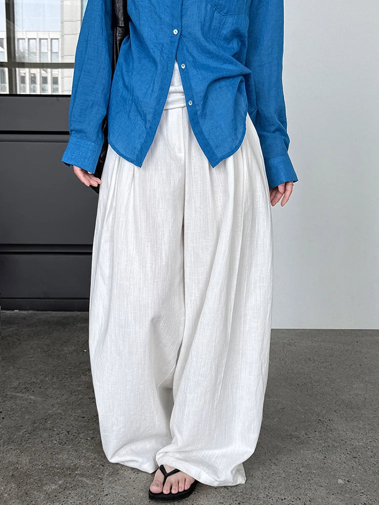 High Waist White Linen Thin Pleated Casual Long Wide Leg Pants New Trousers Women Fashion Tide Spring Autumn 2025 1DJ1299