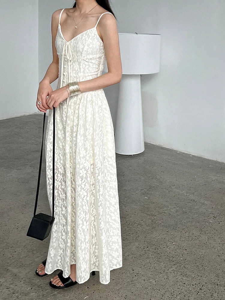 Women Green Printed Bandage Long Spaghetti Strap Dress New V-Neck Sleeveless Fashion Tide Spring Summer 2025 1DJ1311