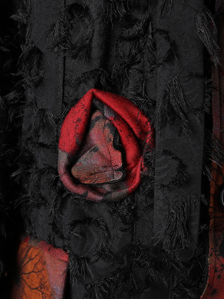 Women Black 3d Flower Ribbon Irregular Big Size Blazer New Lapel Long Sleeve Jacket Fashion Spring Autumn 2025 21Z8002