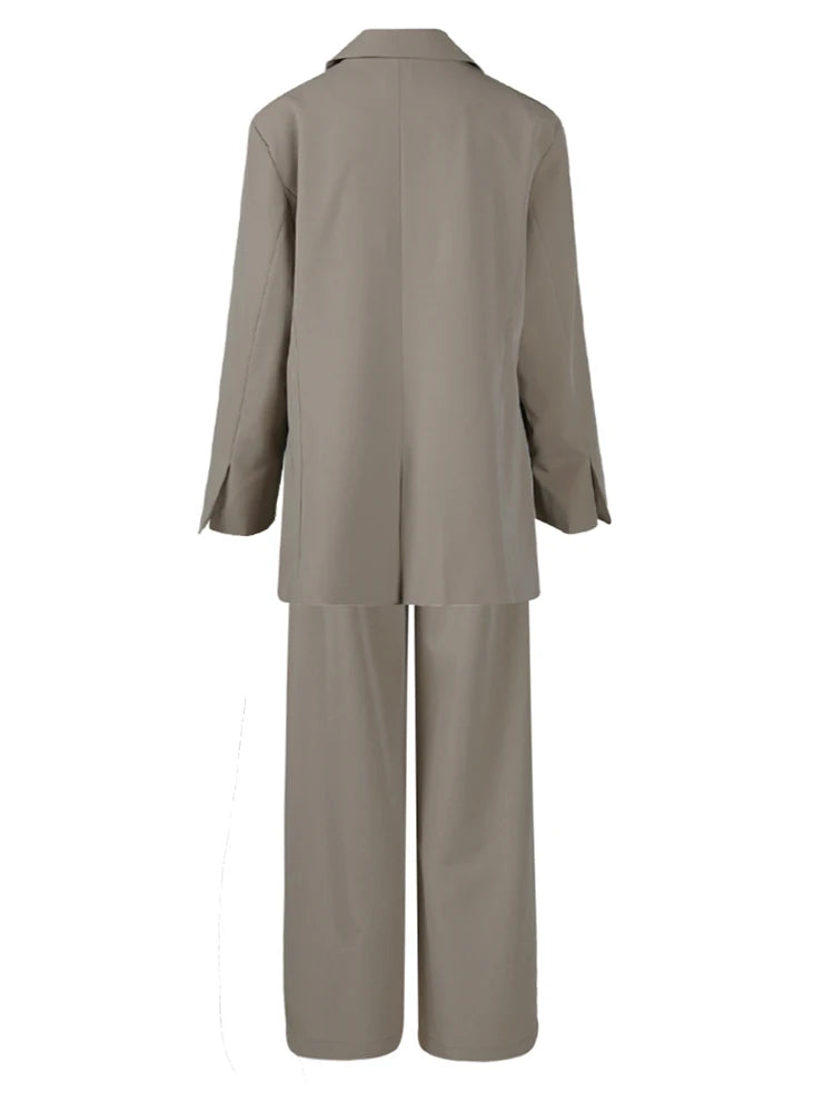 Big Size Khaki Long Blazer Wide Leg Pants Two Piece Suit New Lapel Long Sleeve Women Fashion Tide Spring Autumn 2025