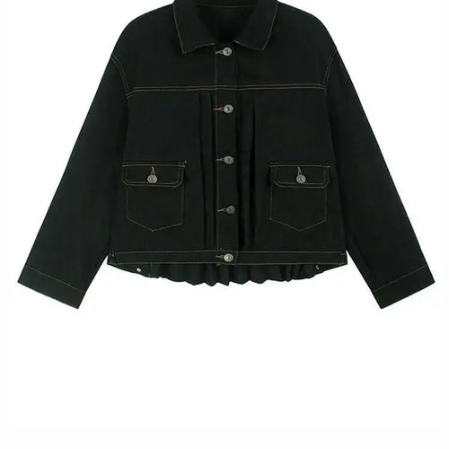 Load image into Gallery viewer, Black Denim Back Pleated Big Size Short Jacket New Lapel Long Sleeve Women Coat Fashion Tide Spring Autumn 2025 1DH7895
