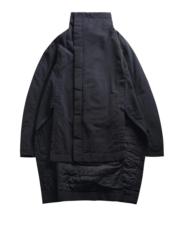 Woman Irregular Long Type Cotton-padded Clothes Loose Coat New Fashion Winter Stand Collar Solid Black Jacket 2025  YA771