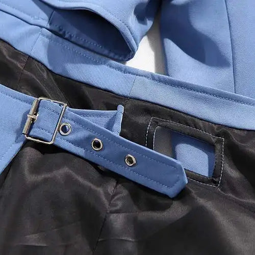 Load image into Gallery viewer, Women Blue Cross Buckle Hollow Out Blazer Dress New Lapel Long Sleeve Loose Fit Fashion Tide Spring Autumn 2025 1DE3323
