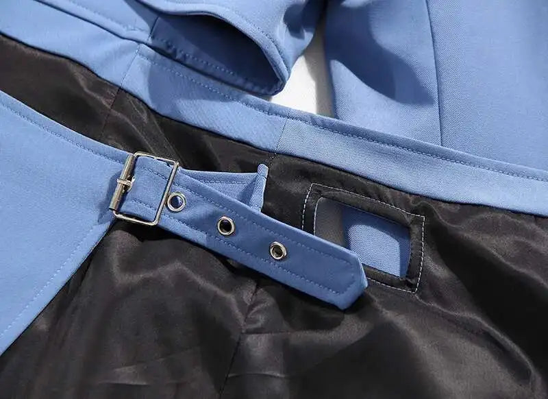 Women Blue Cross Buckle Hollow Out Blazer Dress New Lapel Long Sleeve Loose Fit Fashion Tide Spring Autumn 2025 1DE3323