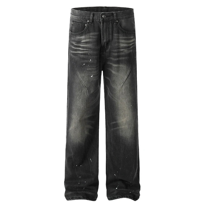American Style Men's Jeans Splashed Ink Design Straight Leg Trendy Street Fashion Loose Male Denim Pants 9W1863