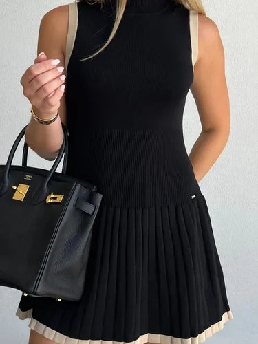 Load image into Gallery viewer, Elegant Sleeveless Knitted Sweater Dress Women Elastic Slim Short Skirt Pleated Female Summer 2024 New Vacation Vestidos
