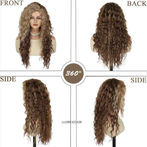 Load image into Gallery viewer, 28 Inch Long Hair Wigs Synthetic Fiber Brown Mix Blonde Color Fashion Long Curly Wavy Wigs for Women Europe Hairstyles Casual Wi
