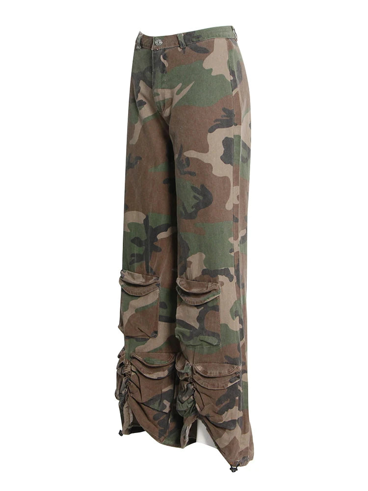 Y2k Camouflage Wide Leg Pants For Women High Waist Casual Loose Streetwear Trousers Female Autumn Clothing Fashion