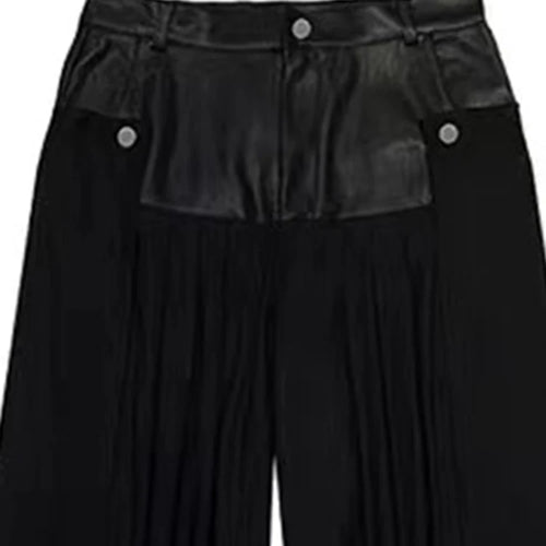 Load image into Gallery viewer, Solid Patchwork Leather Casual Loose Pants For Women High Waist Spliced Button Minimalist Wide Leg Pant Female
