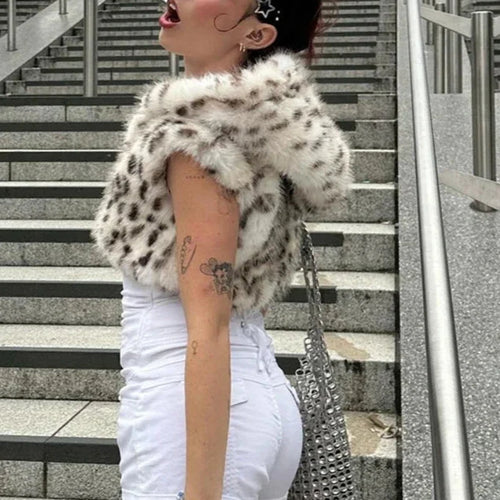 Load image into Gallery viewer, Leopard Print Fluffy Hooded Vest Top Women Sleeveless Cropped Jackets Coats Y2k Clothes Fall Winter 2024 C85-EE27
