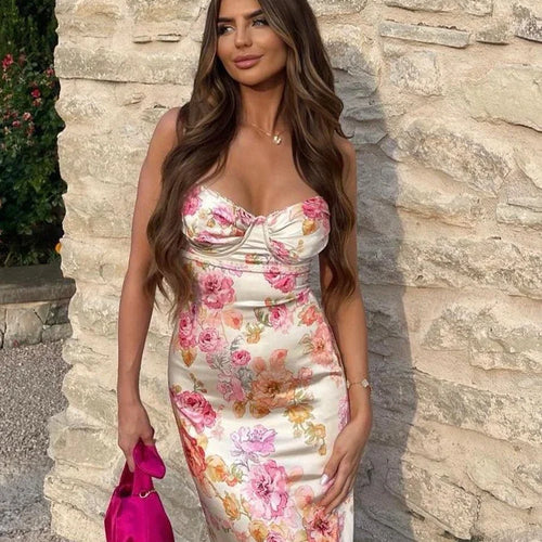 Load image into Gallery viewer, Summer Spaghetti Strap Floral Print Party Dresses Elegant Maxi Bodycon Wedding Guest Holiday Dress New In Dress 2023
