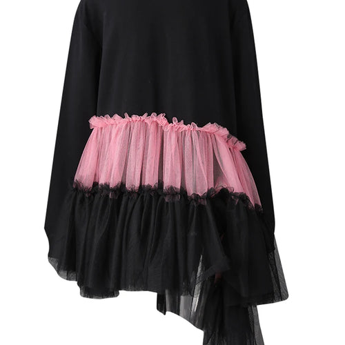 Load image into Gallery viewer, Women Balck Mesh Ruffles Irregular Big Size Mini Dress New Round Neck Long Sleeve Fashion Tide Spring Autumn 2025 CPG3045

