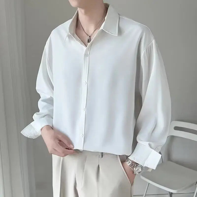 Mens's Shirt Long Sleeved Shirts Simple Trendy Solid Color Turn-down Collar New Fashionable Korean Tide Style 2025 9W1209