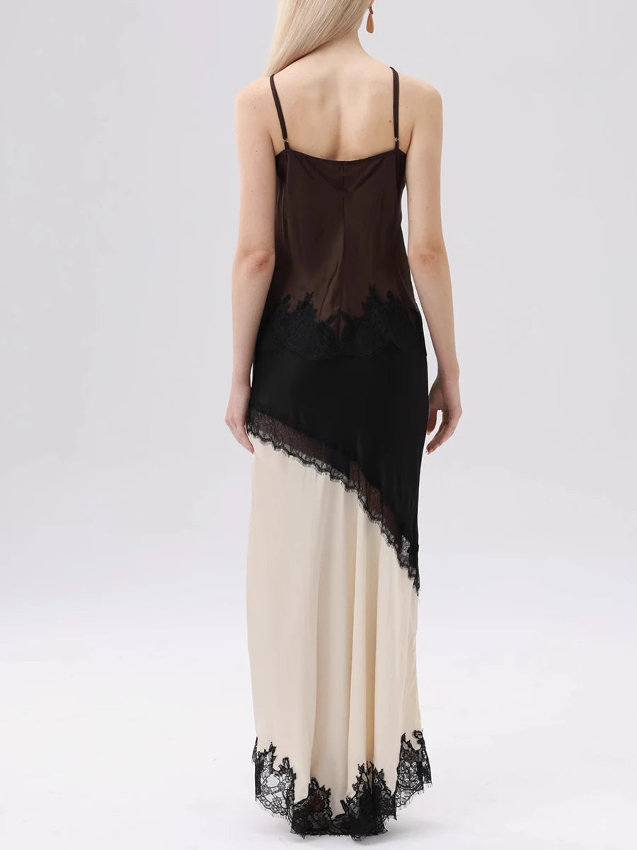 Hit Color Spliced Lace Slimming Vests For Women V Neck Sleeveless Tunic Irregular Chic Vests Female Fashion Clothes