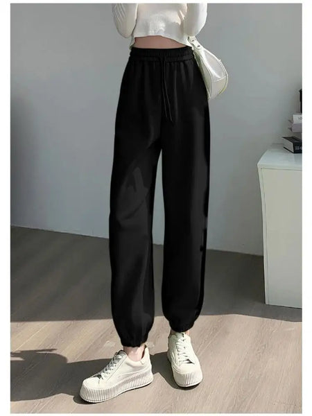 Solid 2023 Autumn Winter New Jogger Pants Women Velvet Drawstring Bandage Ankle-length Pants Casual Comfortable Plus Size Thick