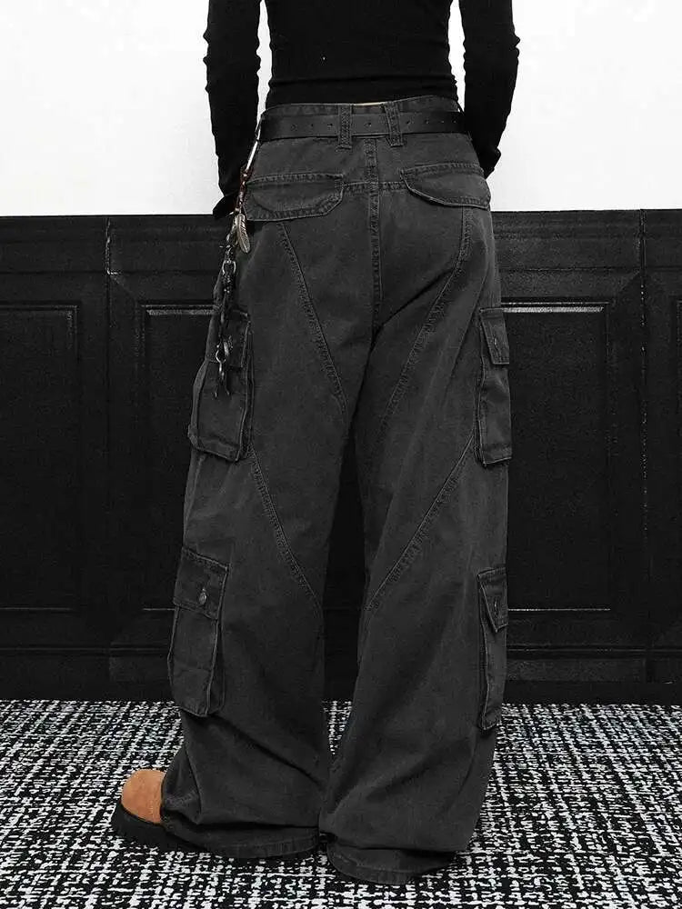 High Waist Gray Pockets Denim Long Vintage Wide Leg Jeans New Women Trousers Fashion Tide Spring Autumn 2025 1DH9390