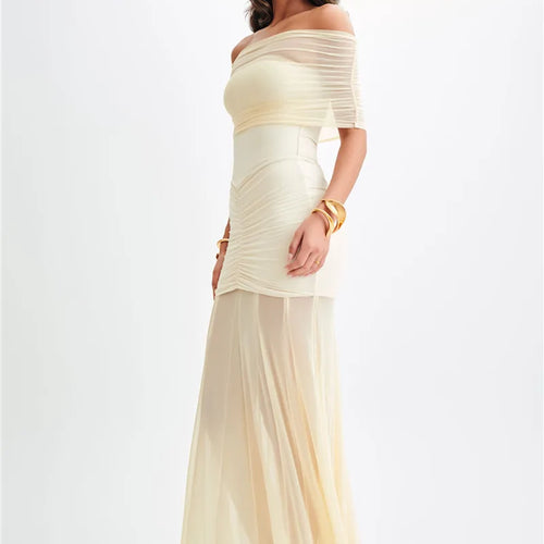 Load image into Gallery viewer, Off-shoulder Backless Sexy Maxi Dress For Women Gown Fashion Mesh Strapless Sleeveless Bodycon Long Dress Elegant
