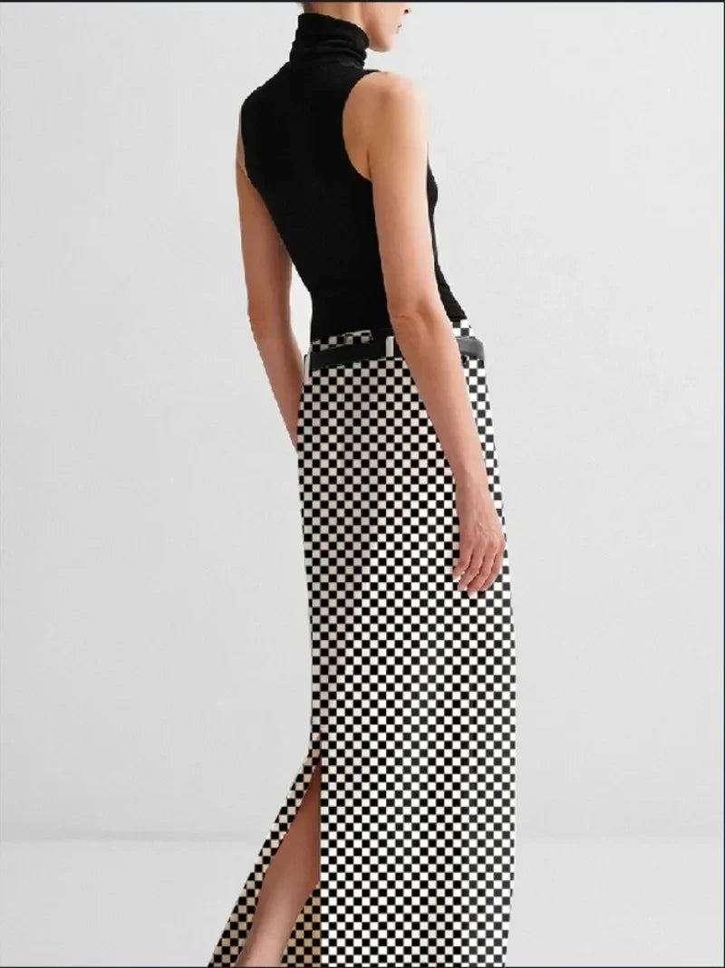 Fall Long Plaid Skirt for Women Winter Christmas Party Banquet Office Printed Vintage Classic Plaid Maxi Skirts Bottoms