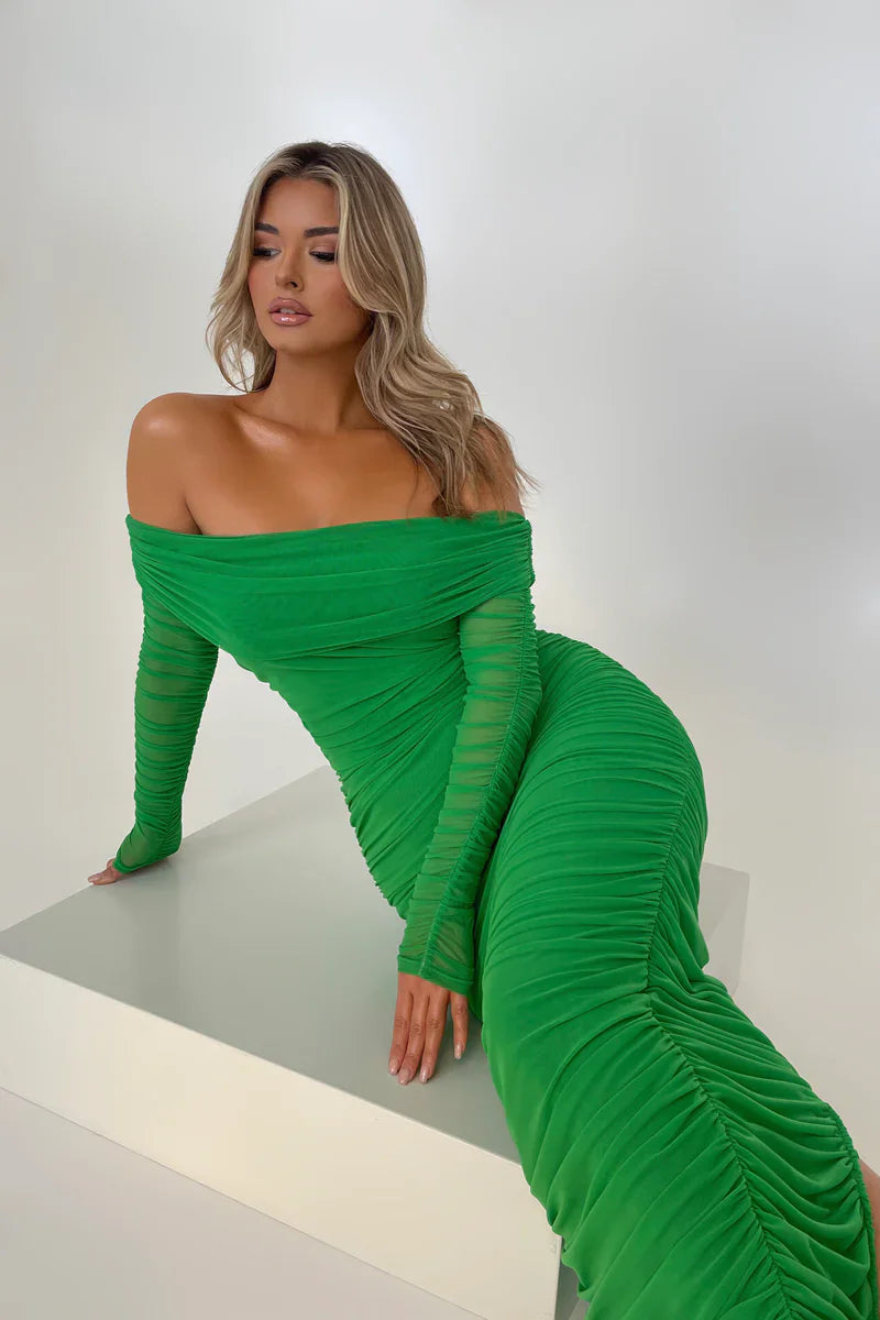 Off-shoulder Long Sleeve Sexy Maxi Dress For Women Autumn New Strapless Backless Bodycon Ruched Party Long Dress
