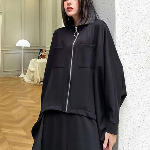 Load image into Gallery viewer, Loose Fit Black Big Size Casual Jacket New Stand Collar Long Batwing Sleeve Women Coat Fashion Spring Autumn 2025 1DF0668
