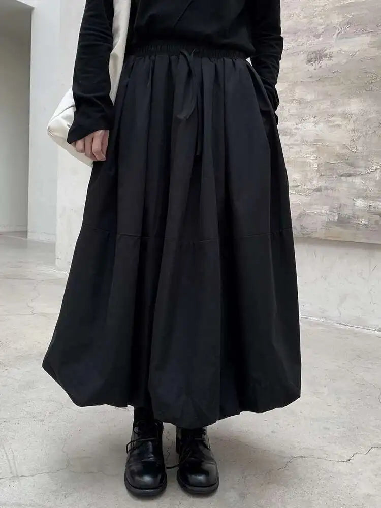 High Elastic Waist Black Cotton-padded Casual A-line Half-body Skirt Women Fashion Tide New Autumn Winter 2025 1DH8381