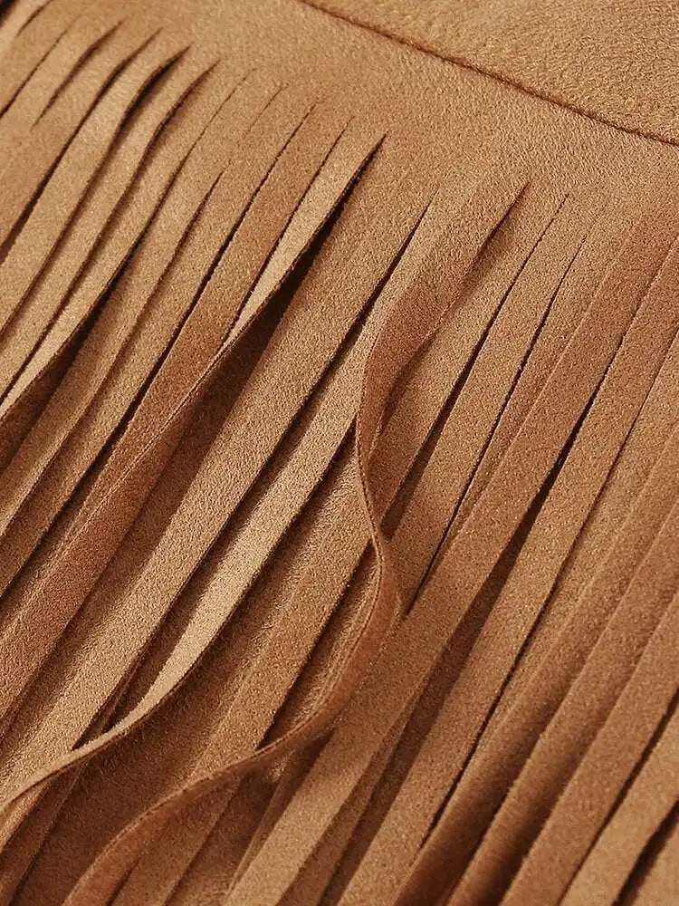 High Waist Khaki Tassels Irregular Long Elehgant Half-body Skirt Women Fashion Tide New Spring Autumn 2025 1DE8926