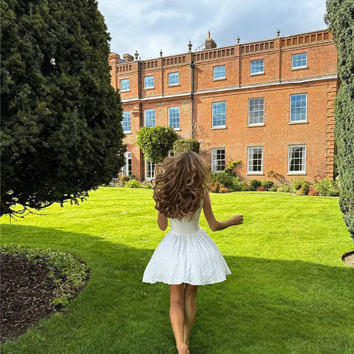 Load image into Gallery viewer, White English Embroidered Belted Mini Dress For Women Fashion V Neck Sleeveless Backless A-line Club Party Sexy Dress
