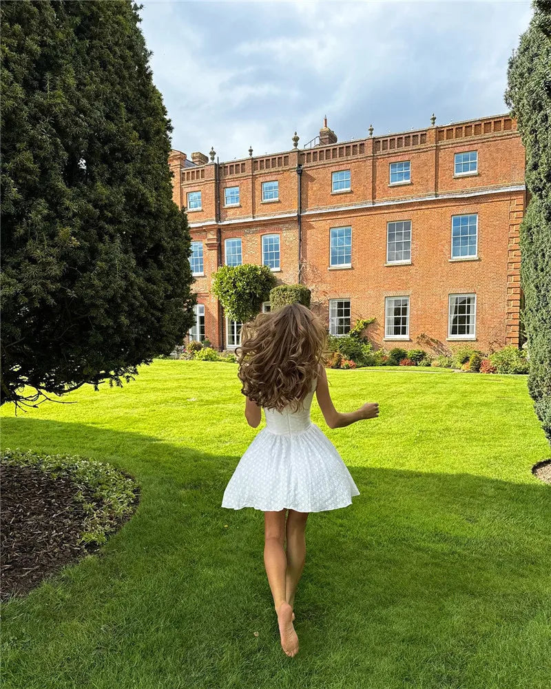 White English Embroidered Belted Mini Dress For Women Fashion V Neck Sleeveless Backless A-line Club Party Sexy Dress