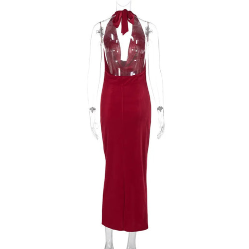 Load image into Gallery viewer, Halter Backless Sexy Maxi Dress For Women Gown Fashion Lace-up Deep V Neck Sleeveless Bodycon Split Long Dress Elegant
