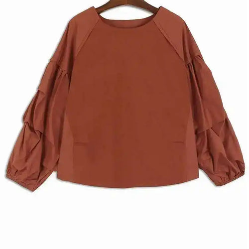 Load image into Gallery viewer, Women Green  Color-block Big Size T-shirt New Round Neck Long Lantern Sleeve Fashion Tide Spring Autumn 2025 1DH6792
