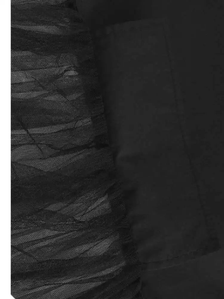 Women Black Mesh Perspective Big Size Midi Shirt Dress New Lapel Long Sleeve Fashion Tide Spring Autumn 2025 1DJ0140