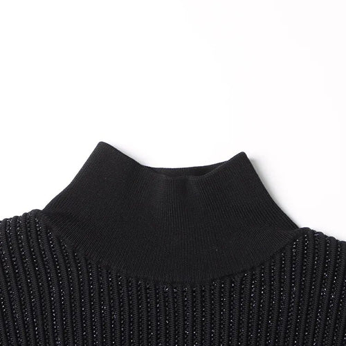 Load image into Gallery viewer, Solid Patchwork Folds Loose Knitting Sweaters For Women Turtleneck Lantern Sleeve Minimalist Sweater Female
