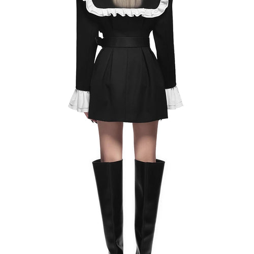 Load image into Gallery viewer, Hit Color Slimming Spliced Double Breasted Jackets for Women Peter Pan Collar Long Sleeves Fashion Jacket Female
